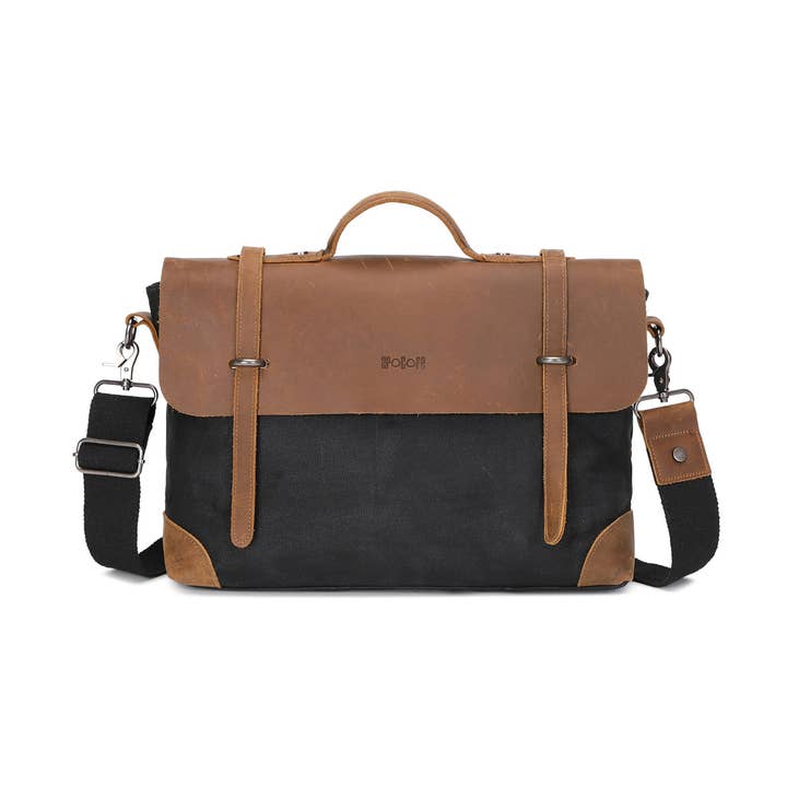 DAN - Tasche aus echtem Leder und beschichtetem Canvas - Schwarz für den Großhandel von apocope.paris