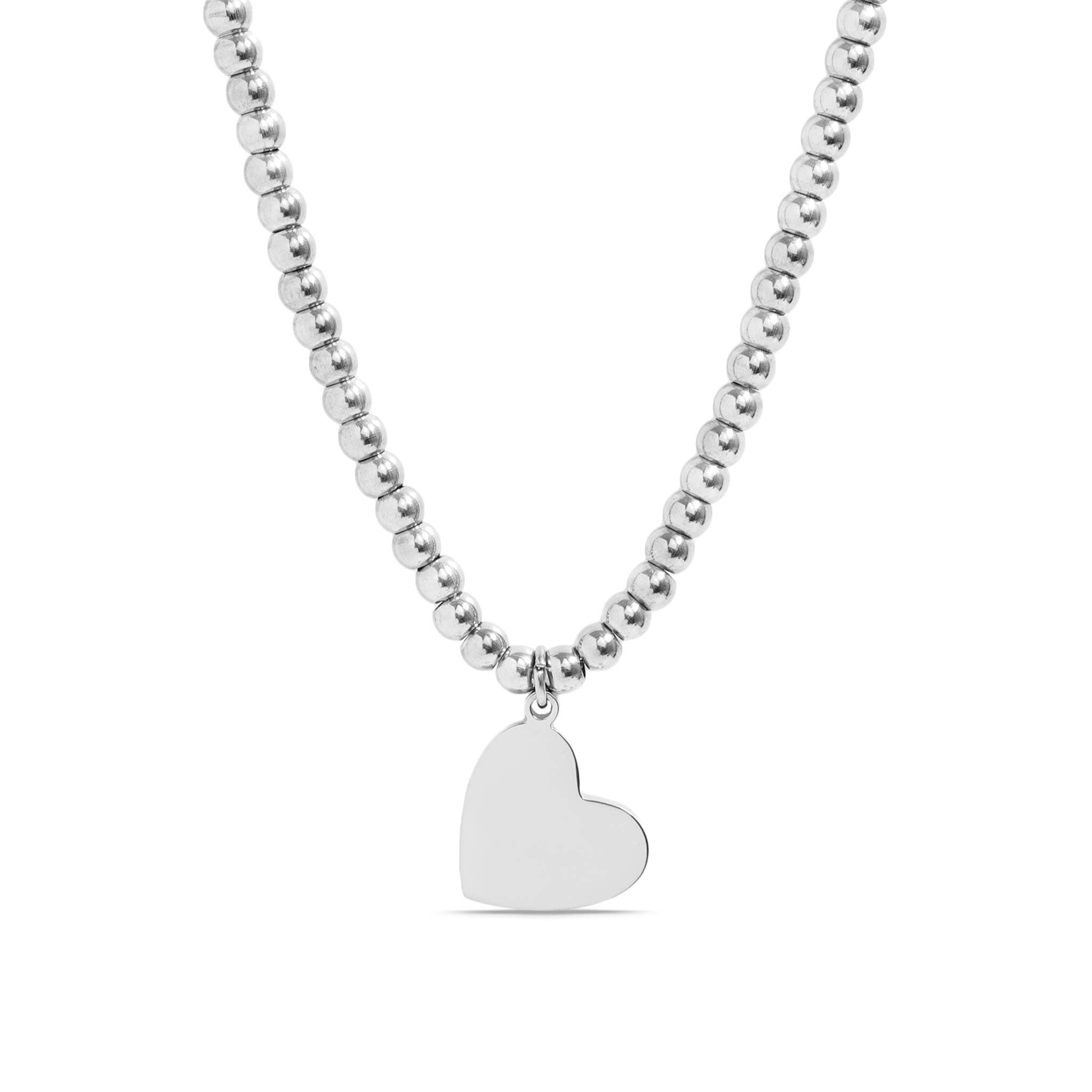 WJW – wholesale Pendant/charm necklace – 18K PVD Coated Stainless Steel Heart Beaded Necklace with 2" Extension0