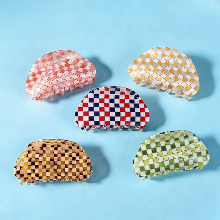 ACCITY - Wholesale Hair Clip - Women's - Checkerboard Acrylic Hair Claw Clip Half Round _CWAHA03263