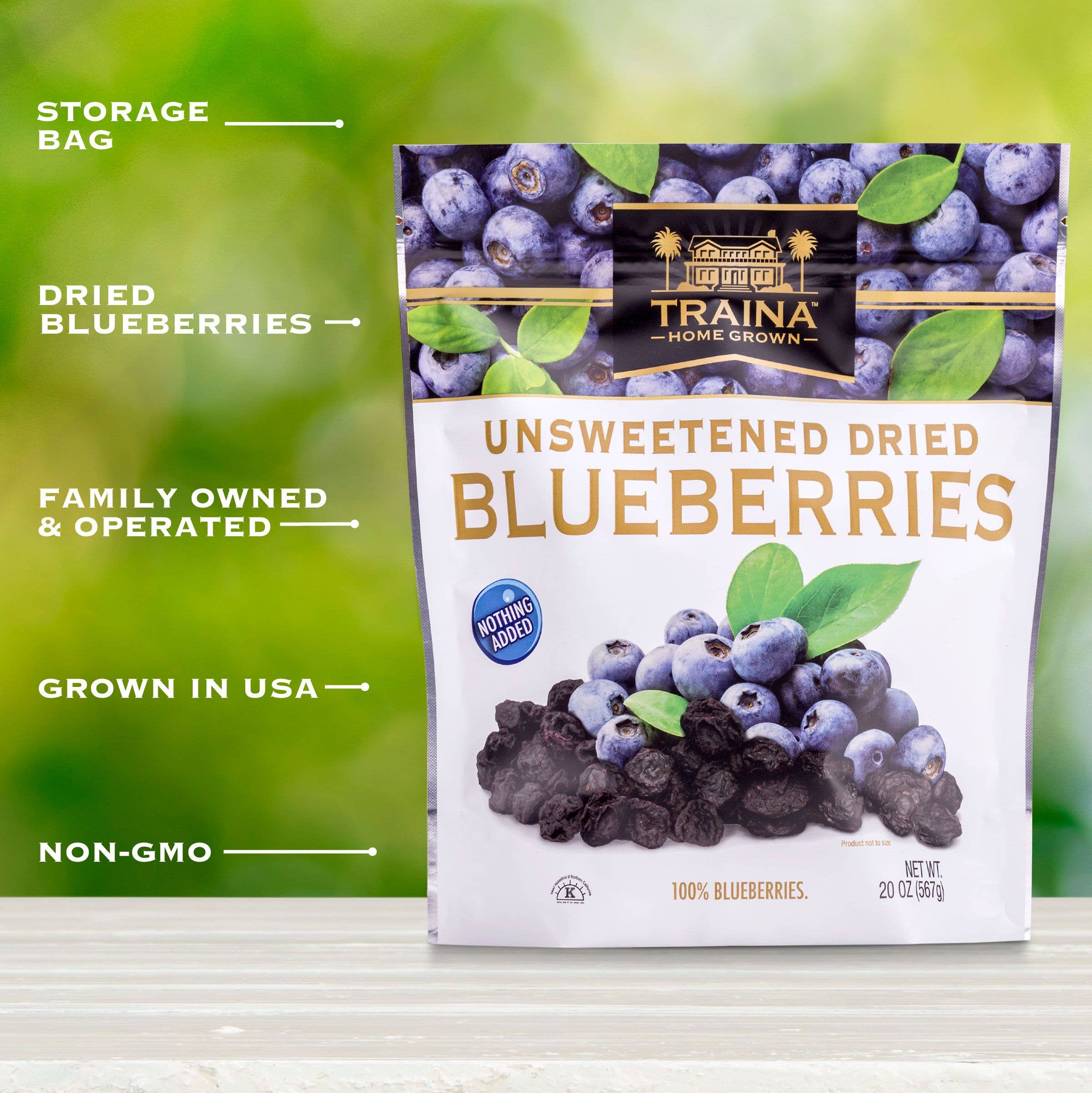 Traina Home Grown - Wholesale Dried/Dehydrated Fruit - 8 pack of 20 oz. Sun Dried CA Blueberries1