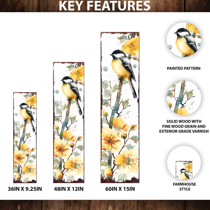 Spring Chickadee Porch Sign | Watercolor Farmhouse Front Door Decor for wholesale by TX USA Corporation