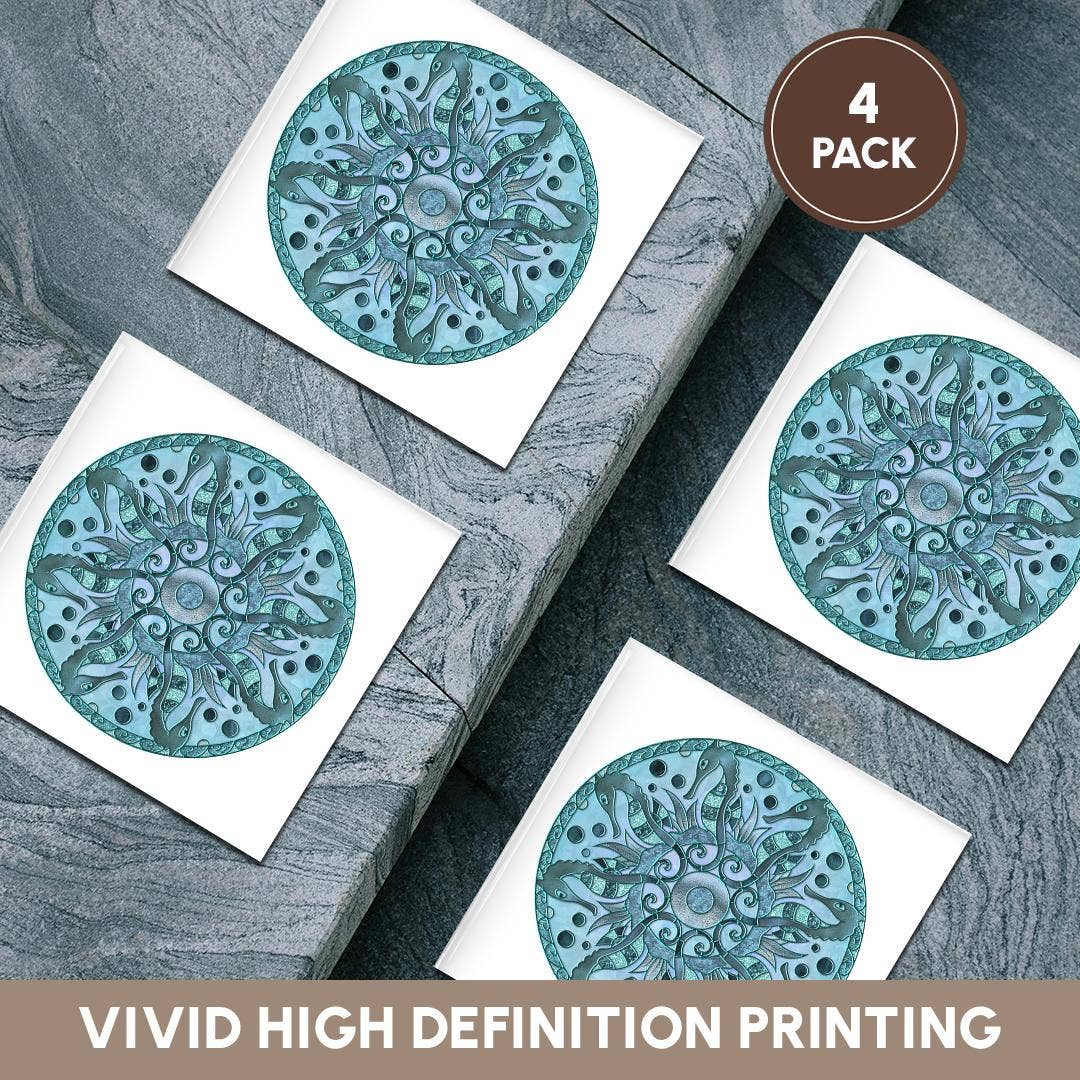 3dRose - Wholesale Coasters - 3dRose, Glamorous Sea Horse Mandala In Shades Of Blue, Coaster5