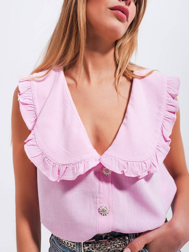 Crop top with bib collar in pink for wholesale on Faire4