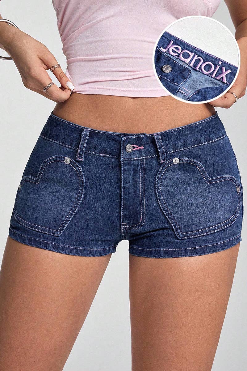 BLUE Heart Patch Denim Shorts for wholesale on Faire0
