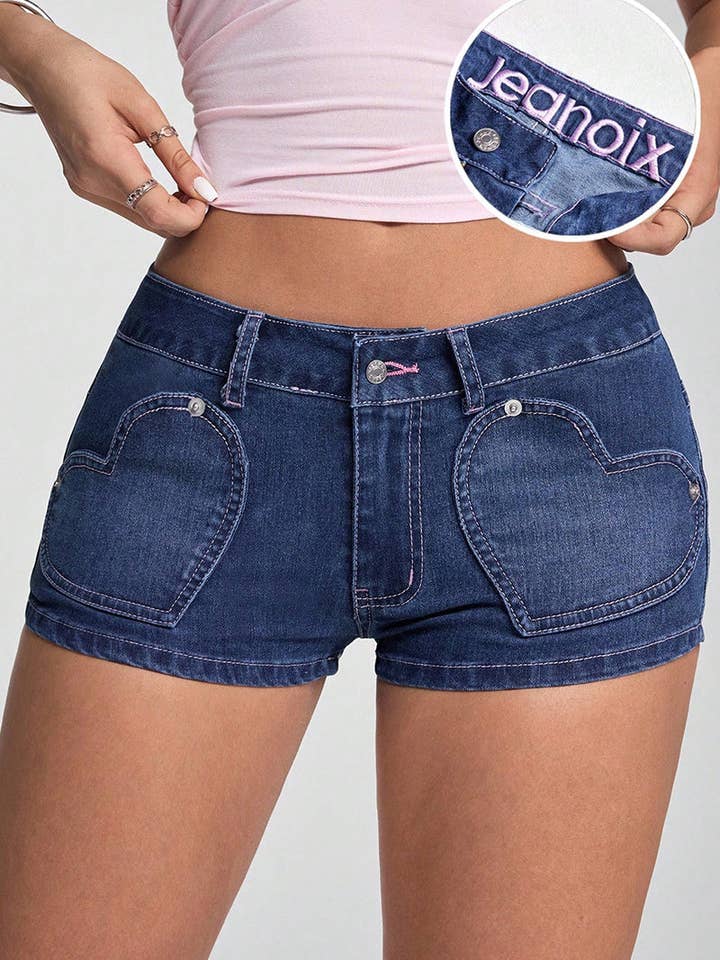 BLUE Heart Patch Denim Shorts for wholesale on Faire