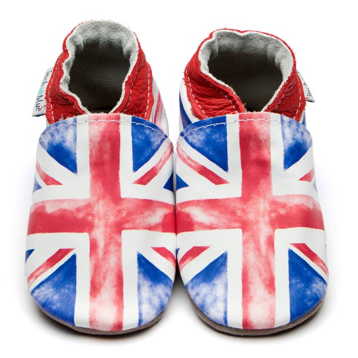 Chaussures en cuir pour bébé - Union Jack pour la vente par Inch Blue