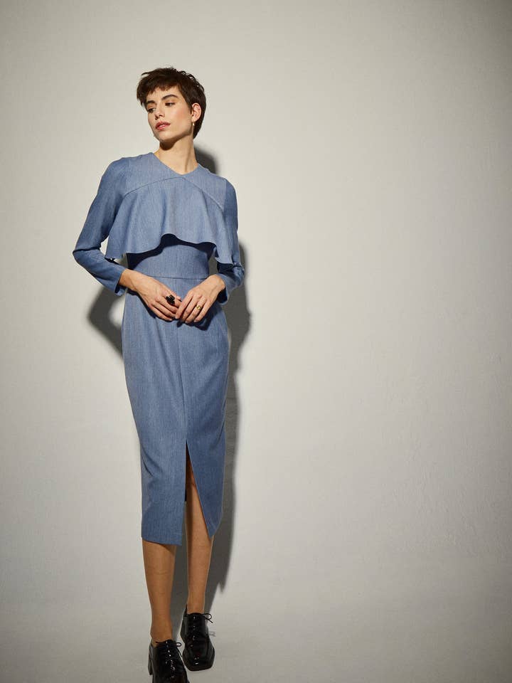 Blue Neck Ruffle Dress for wholesale by Dolores Promesas