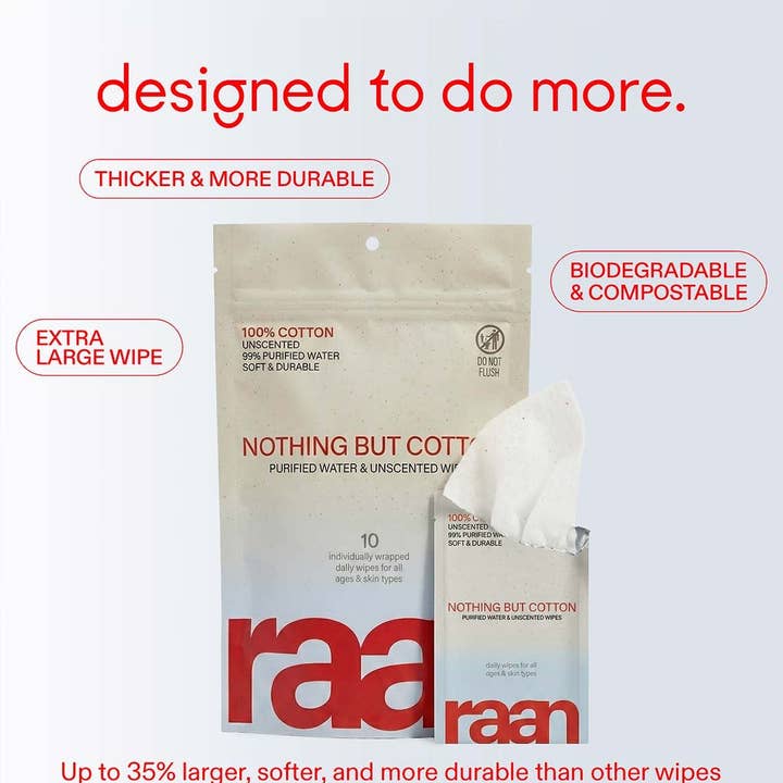 Raan inc - Wholesale Face & Body Wipes - 100% Cotton Face and Body Cleansing Wipe for Sensitive Skin (10 Individually Wrapped)2
