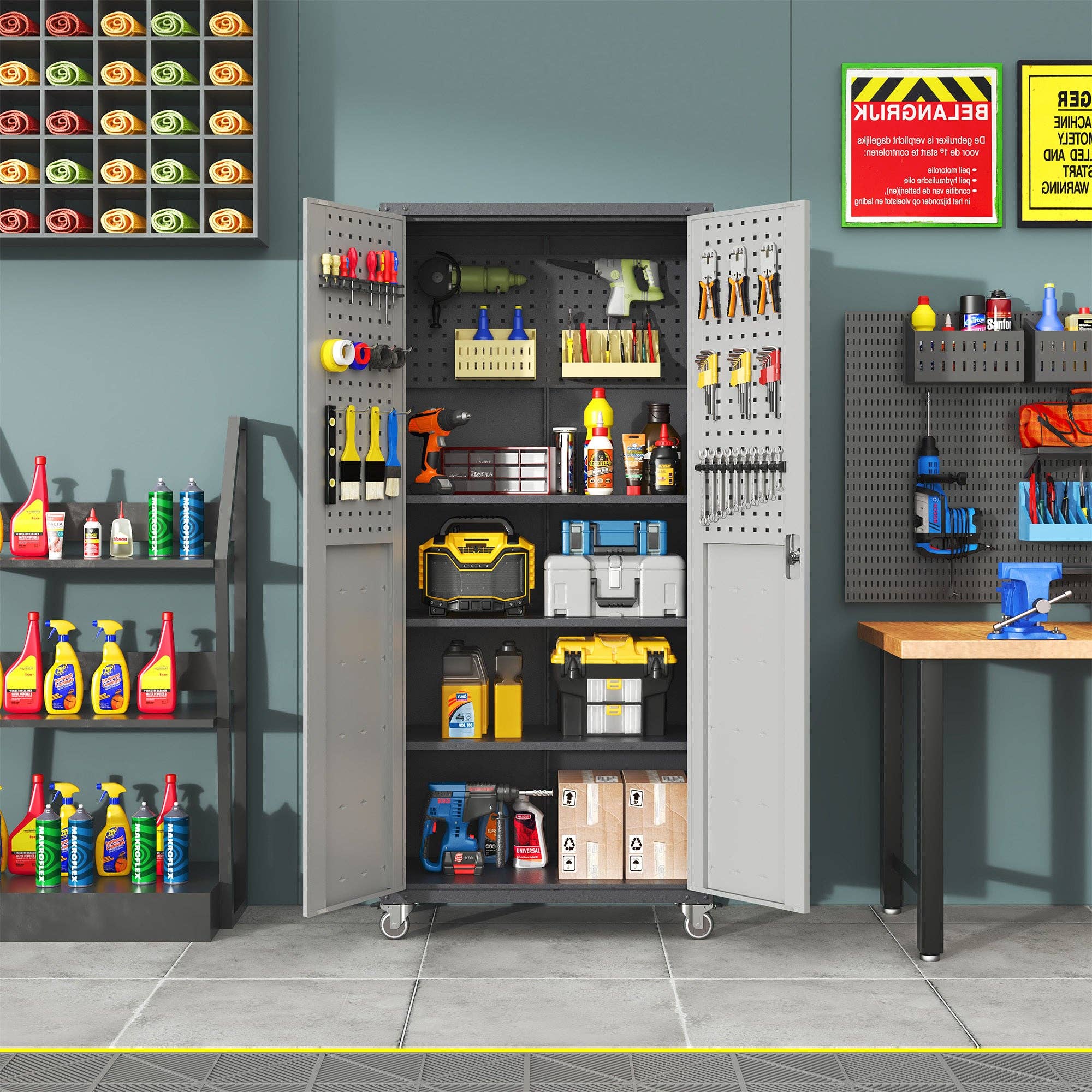 HOMYCASA DESIGN INC - Wholesale Cabinet - 71'H Black Gray Mobile Lockable Metal Garage Storage Cabinet3