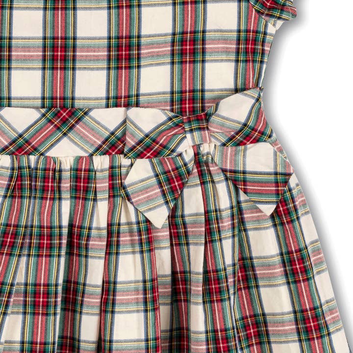Ivory Holiday Tartan Ruffle Collar Organic Party Dress for wholesale on Faire