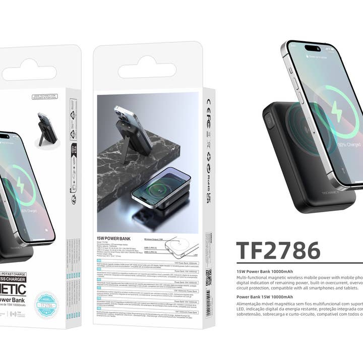 TECHANCY - Wholesale Portable Charger - Techancy Magnetic Power Bank TF2786, 10000mAh, 15W Wireless 5