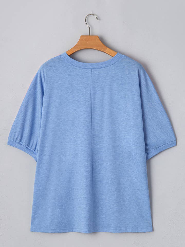 Bleu T-shirt à imprimé léopard avec patch colorblock grande taille en vente sur Faire4