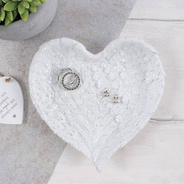Glitter Heart Shaped Angel Wing Trinket Dish for wholesale by Something Different Wholesale
