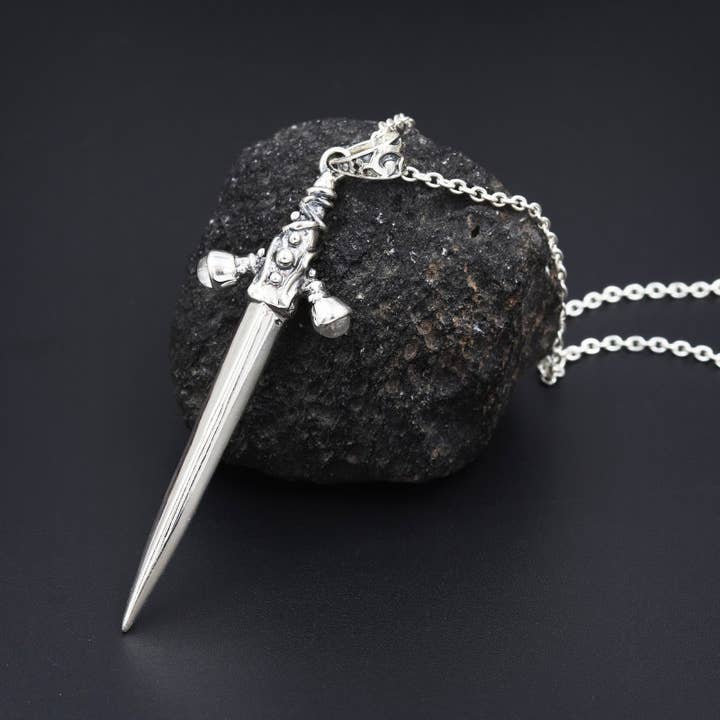 Jay Jools - Wholesale Pendant/charm necklace - Rainbow Moonstone Sword Pendant 925 Solid Silver with Chain7