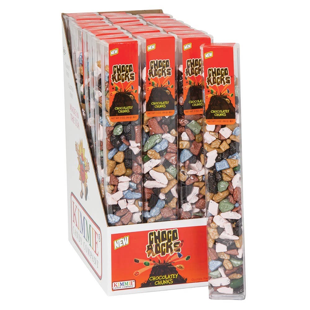 Long Island Candy Factory - Wholesale Chocolate Covered Sweets - Kimmie Choco Rocks Chocolate Pebble Candy 2.5oz Tube 12 ct0