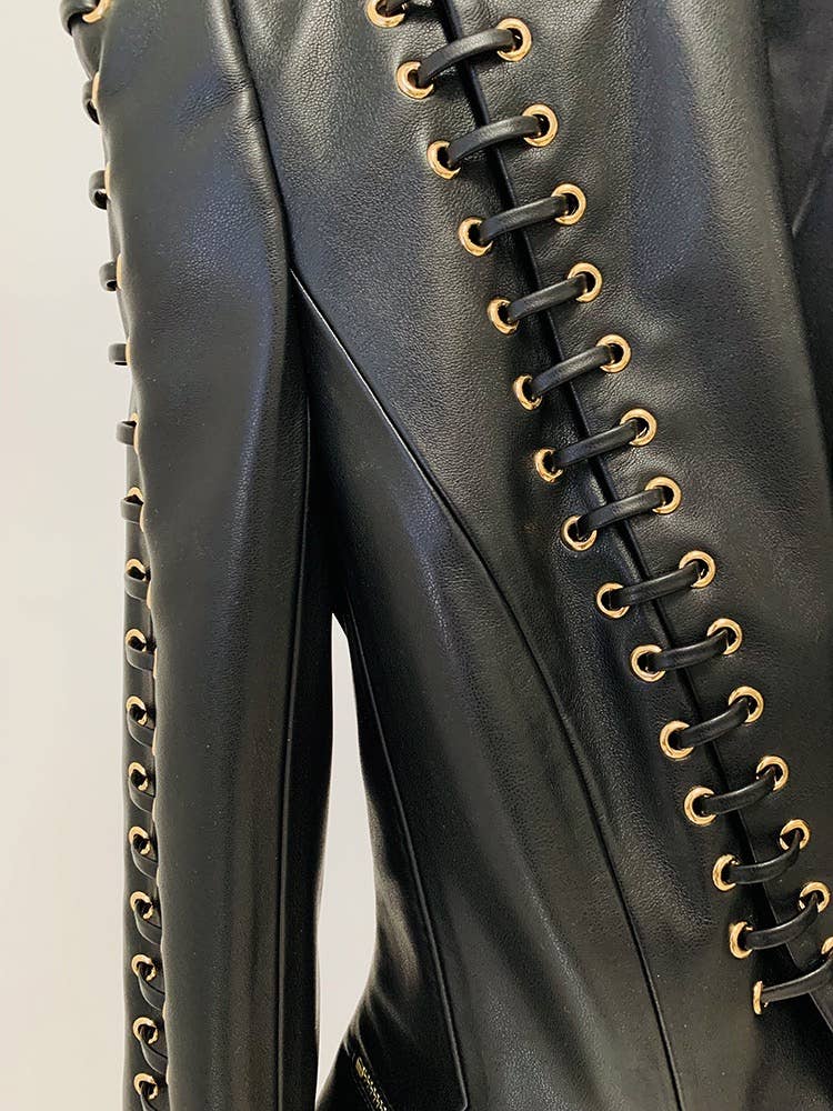 Jakke JK044 Chic eyelet læderblazer: kantet elegance for engroshandel på Faire6