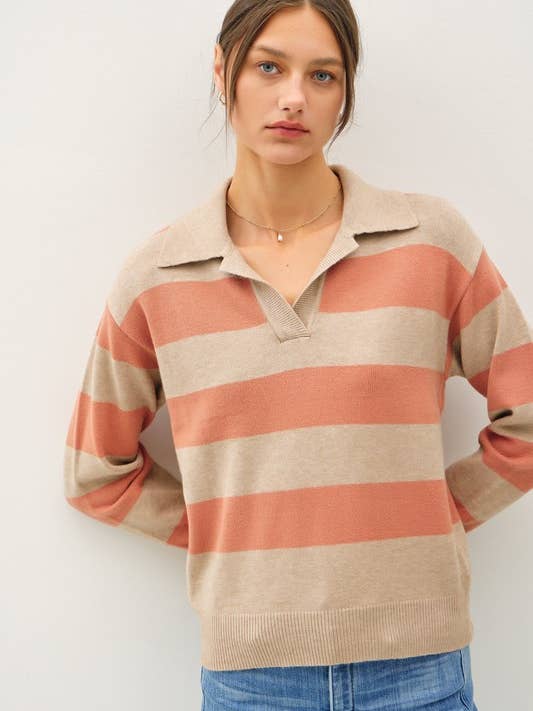 STOR RANDIG TRÖJA MED KRAGE för wholesale av MintChoco