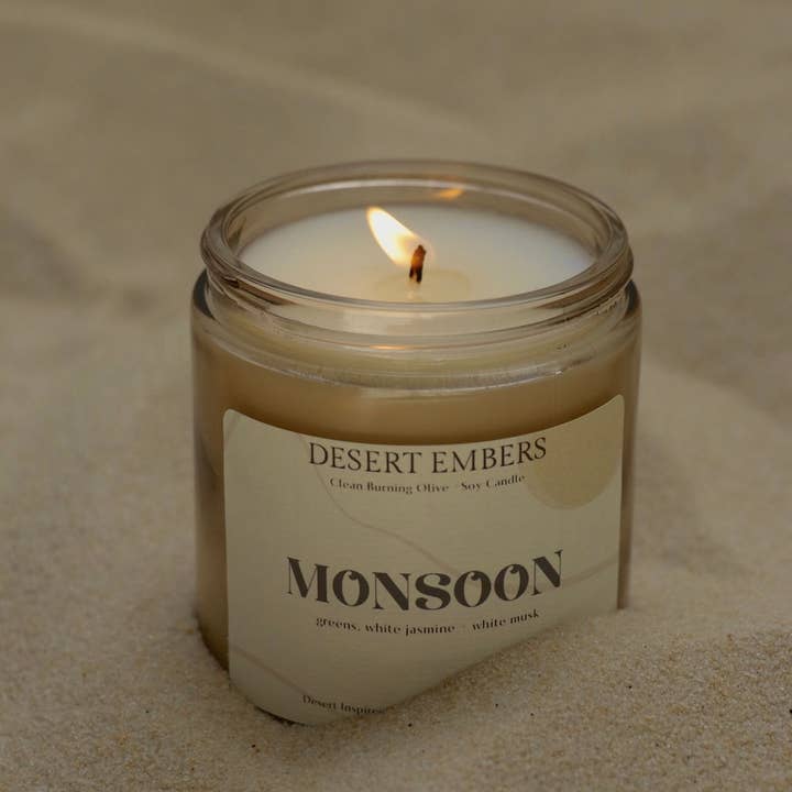 Desert Embers, LLC - Wholesale Jar/Filled Candle - Monsoon Rain Scented Olive + Soy Desert Inspired Candle2