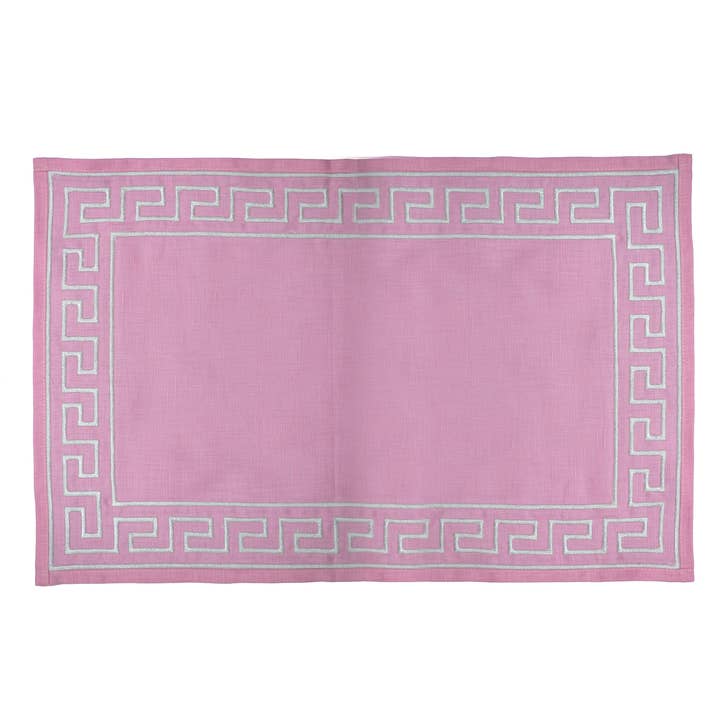Set of 4 Greek Key Embroidered Placemats, Pink for wholesale by Hostess
