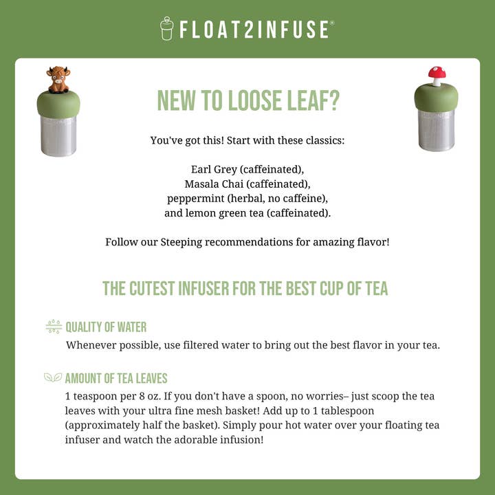 Teezubereitungsanleitungskarte I Neu im losen Blatttee-Leitfaden für den Großhandel von Float2infuse Tea Infuser