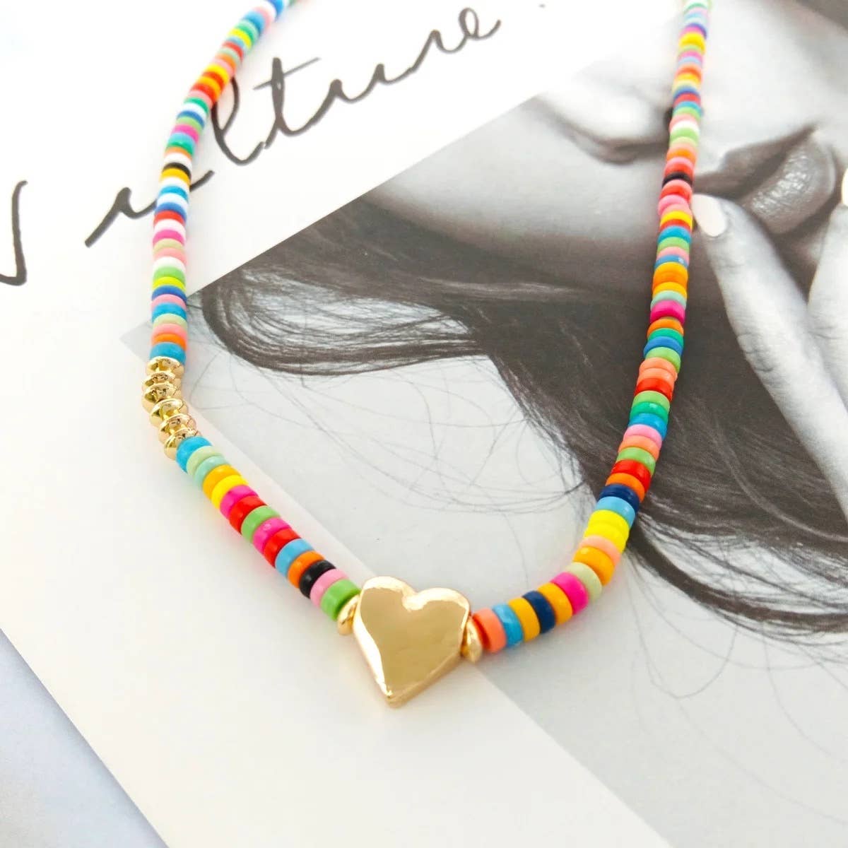 HoopLa – Engroshandel Perlehalskæde – Lejrhalskæde - Farve og Vandmelon og Hjerte perlehalskæde0