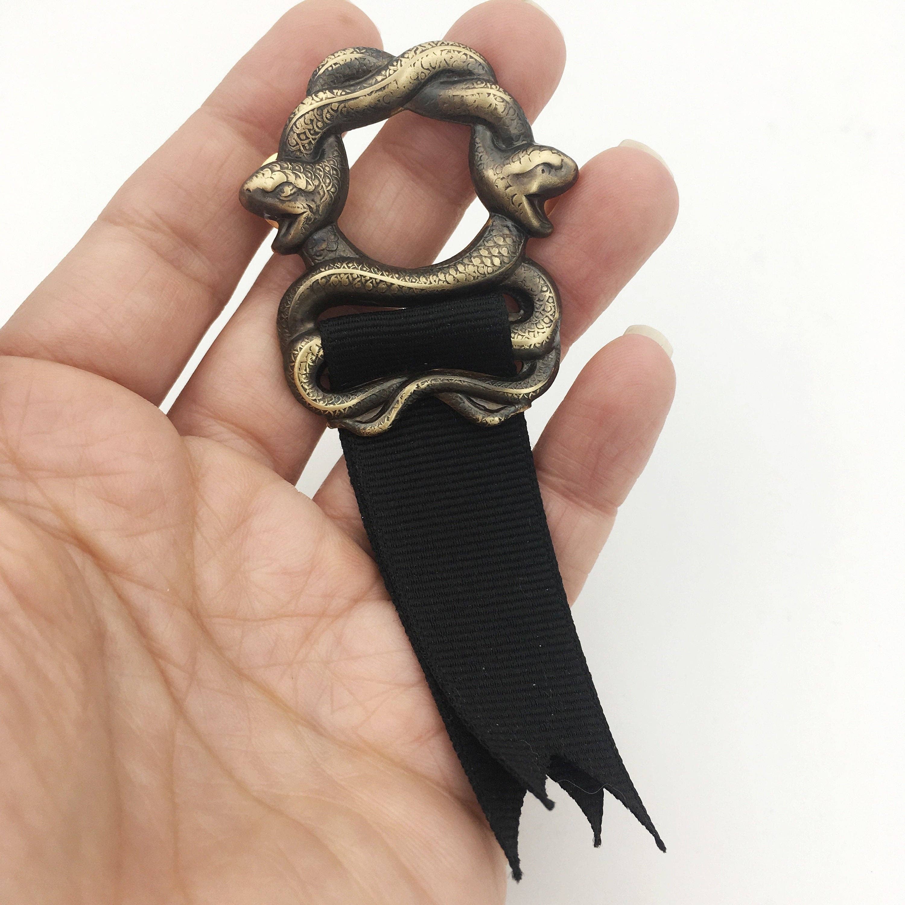 Metal Cloth & Wood - Wholesale Brooch - Gold Brass Snake Brooch Pin0