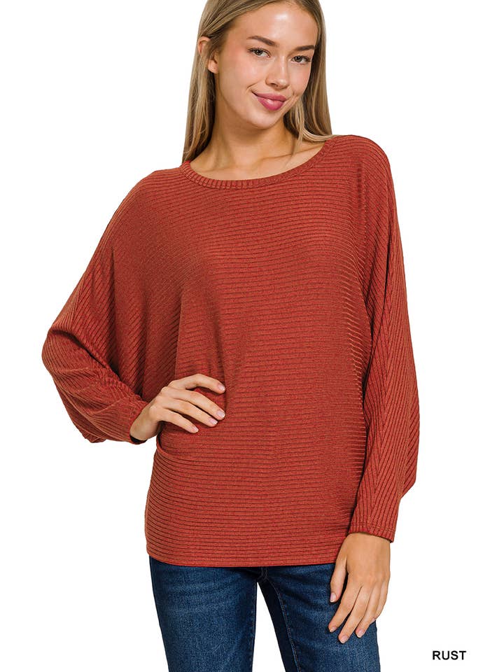 42POPS - Wholesale Knit Sweater - Women's - `.Ribbed Batwing Long Sleeve Boat Neck Sweater19