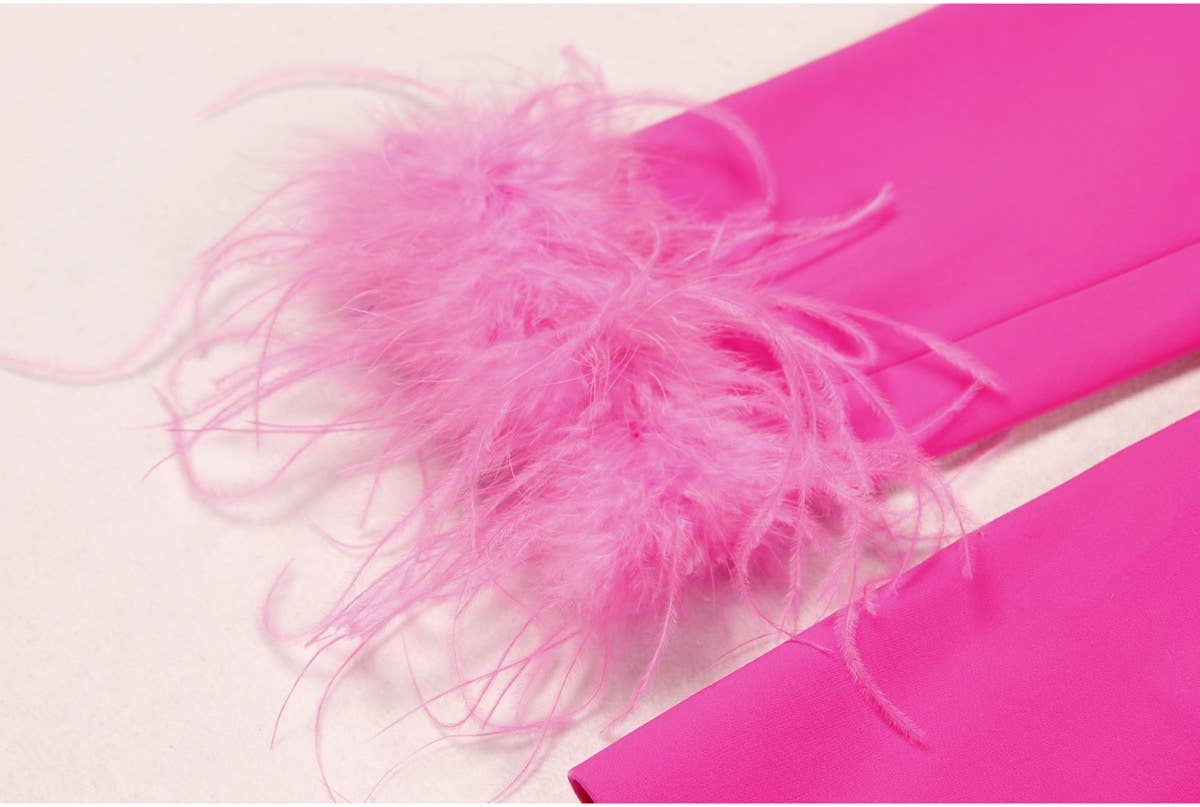 Productseeker – Engroshandel Habitter – til kvinder – SET069 Elegant strutsefjerblazer og buksesæt11