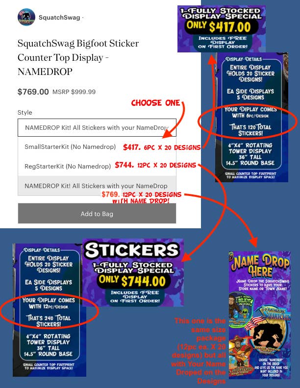 SquatchSwag - Wholesale Sticker - SquatchSwag Bigfoot Sticker Counter Top Display - NAMEDROP9