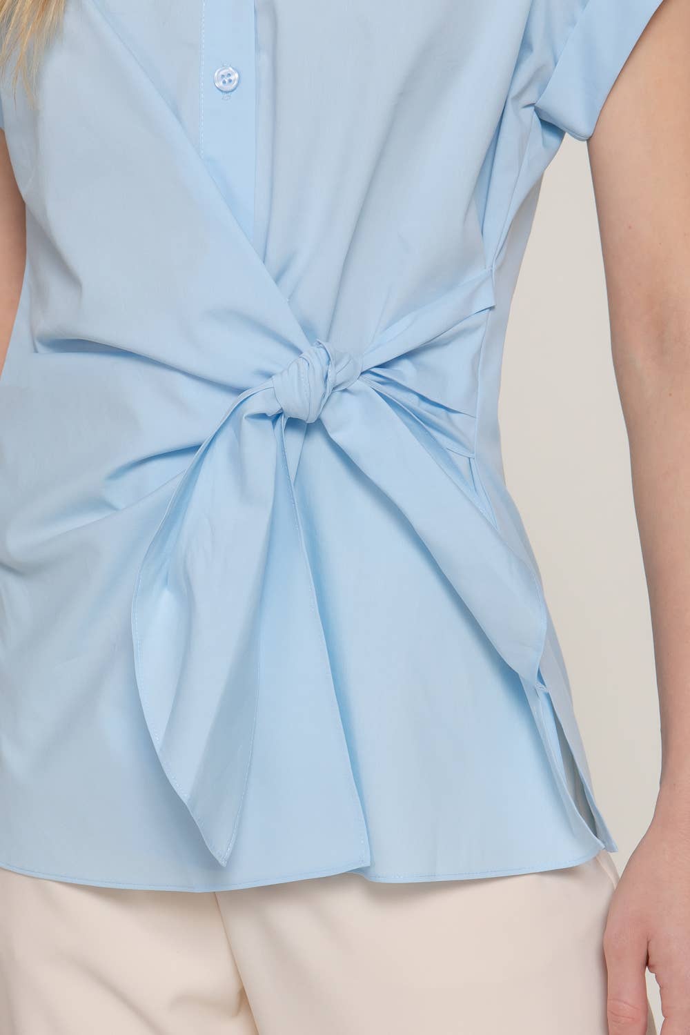 Active Basic | Active USA - Wholesale Button Down Shirt - Women's - Short Dolman Sleeve Button Down Side Knot Poplin Shirt13