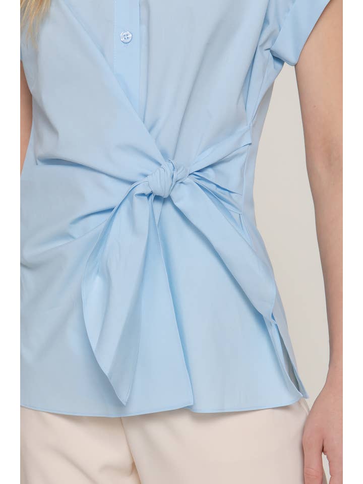 Active Basic | Active USA - Wholesale Button Down Shirt - Women's - Short Dolman Sleeve Button Down Side Knot Poplin Shirt13