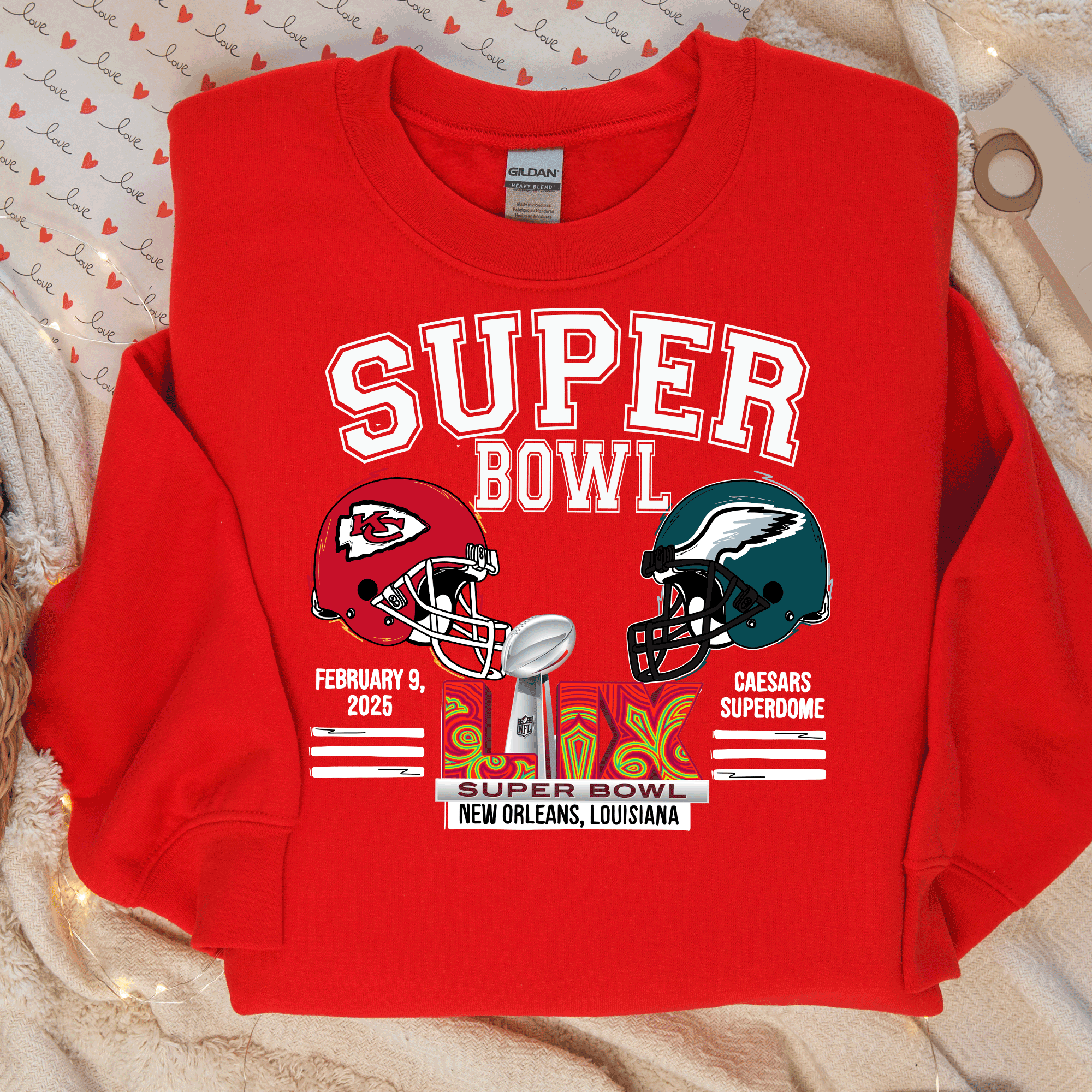 A Blessed Texas Mess Boutique - Wholesale Graphic Sweatshirt - Women's - Super Bowl 2025 Chiefs New Orleans Eagles 4