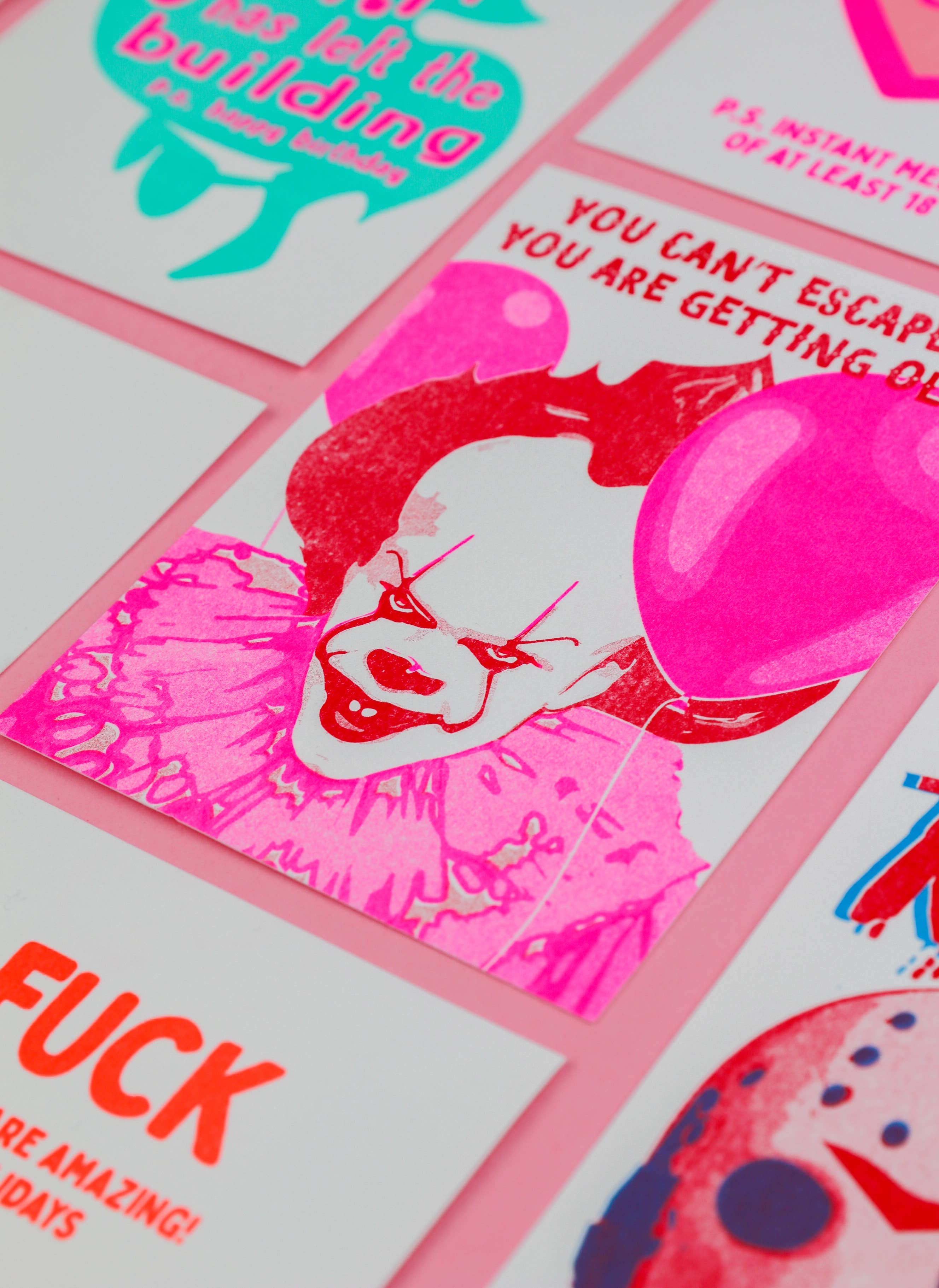 Studio Inktvis - Wholesale Birthday Card - Postcard Postcard Pennywise you can't escape IT risoprint9
