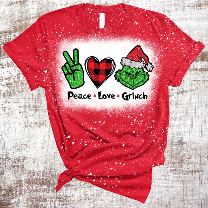 Peace Love Grinch Christmas Bleached Tee for wholesale by Sweet Tees