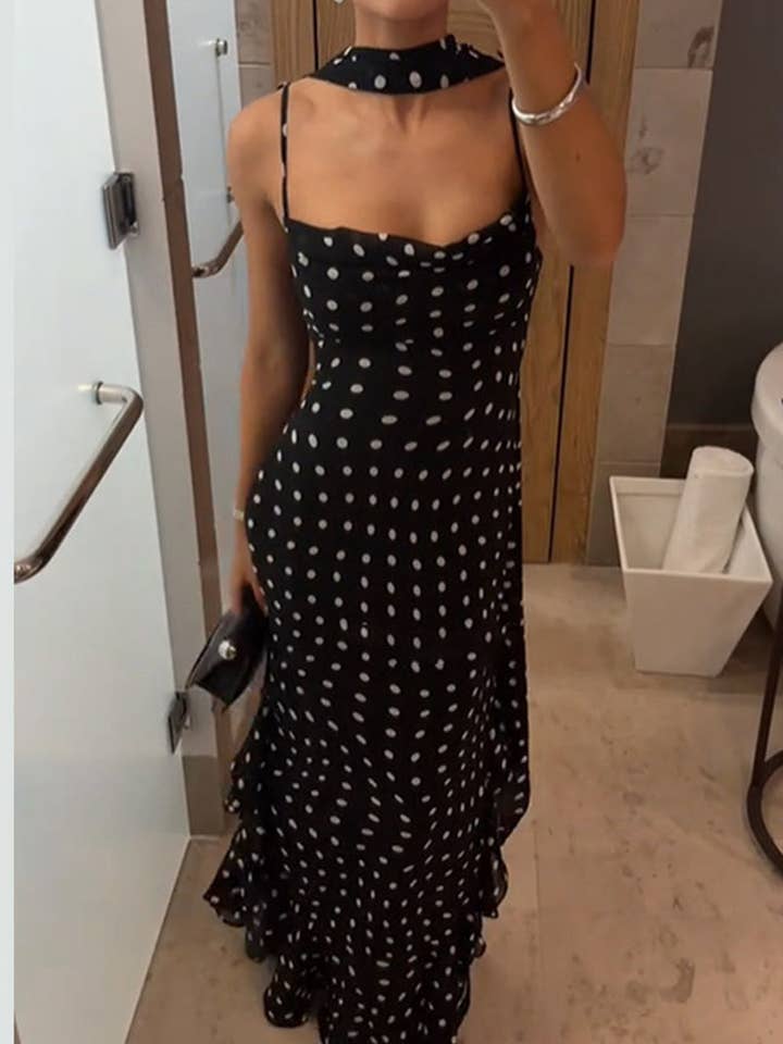 Polka Dot Halter Maxi Dress for wholesale by Mccolin