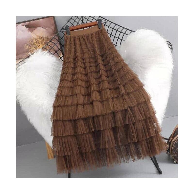 FurDecoration – wholesale Kjol - Dam – Midi-kjol i organza med volangkant i enfärgat8