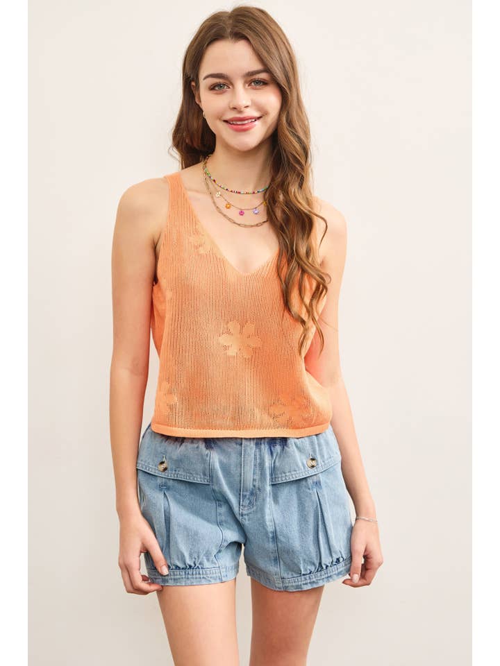 Mustard Seed - Wholesale Camisole - Women's - KNITTED FLORAL SWEATER CAMI TOP