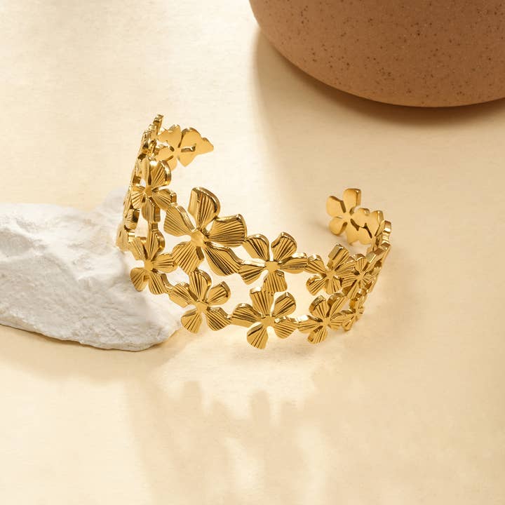 Gouden manchette armband dubbele rij bloemen voor wholesale door joya