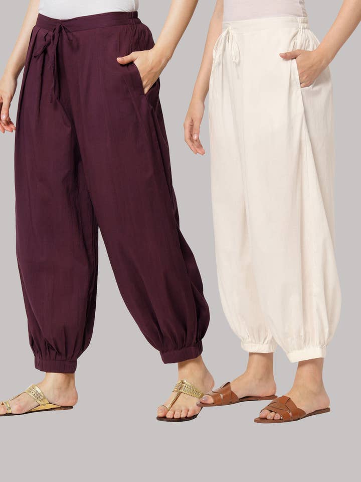 Paar aus 100% Baumwolle Salwar - Pflaumenleidenschaft & Weiß für den Großhandel von Thevasa