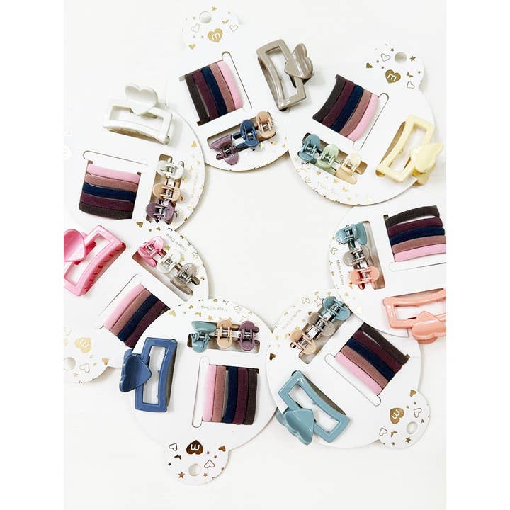 Heart Shape Theme Assorted Hair Tie and Clip Set for wholesale by Love and Repeat