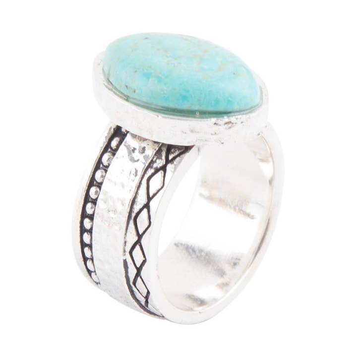 Hamret stor sterling sølv og turkis ring for engroshandel hos Barse Jewelry