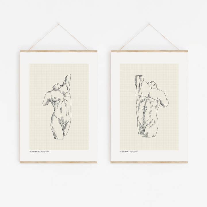 Trans Masc & Femme Nude Bodies | 2 pack | Transgender Art Print 2 Pack for wholesale by Conscious Euphoria