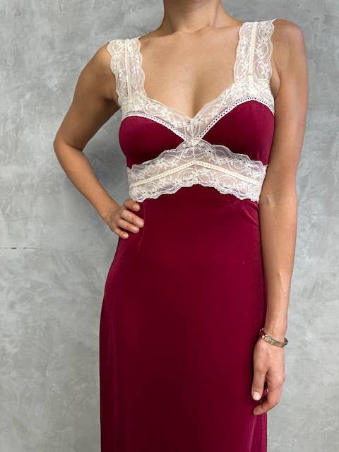 Pink HOLIDAY Velvet Lace Maxi-YDA647A for wholesale on Faire