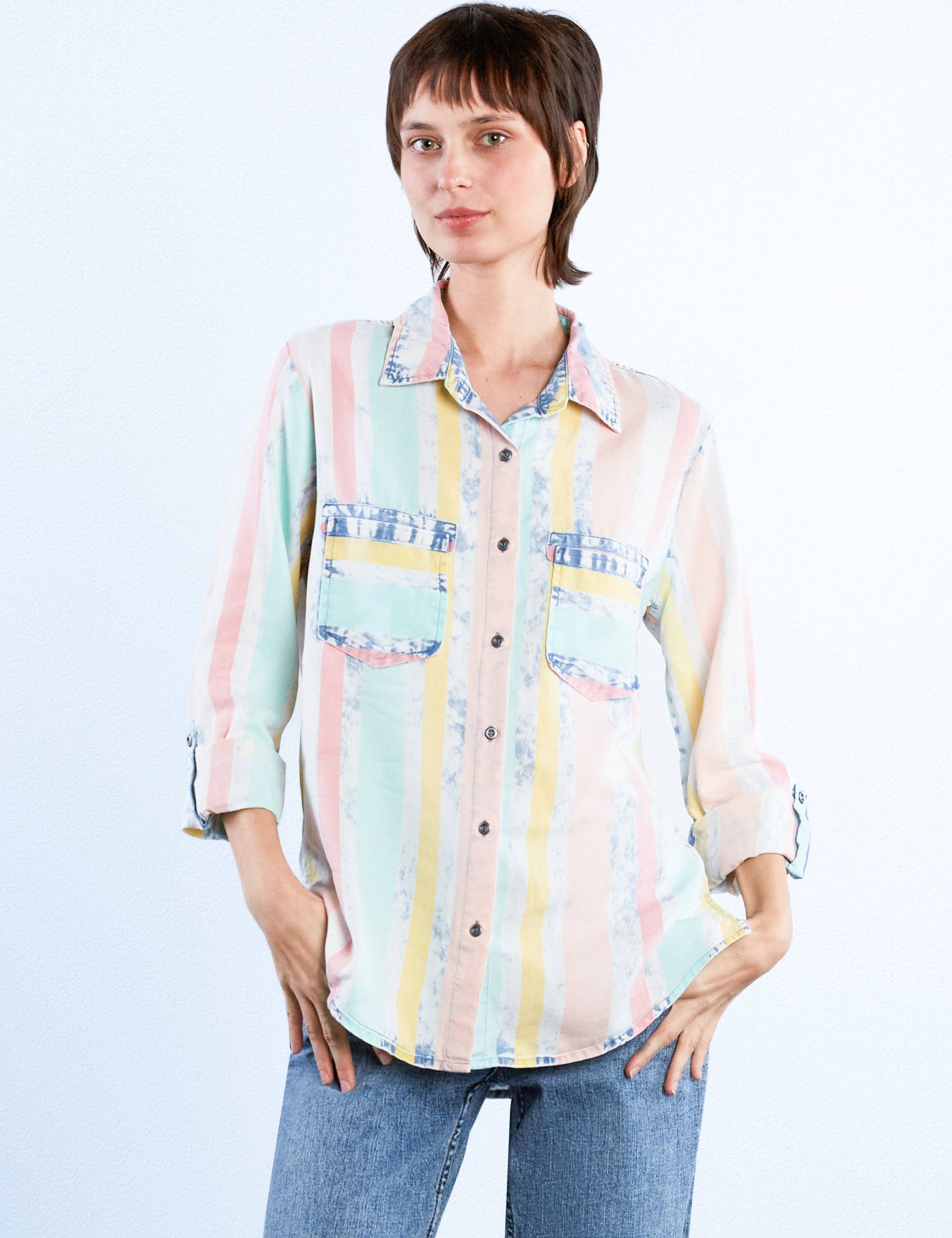 Rayures acidulées Bouton Lin Lyocell en vente sur Faire1