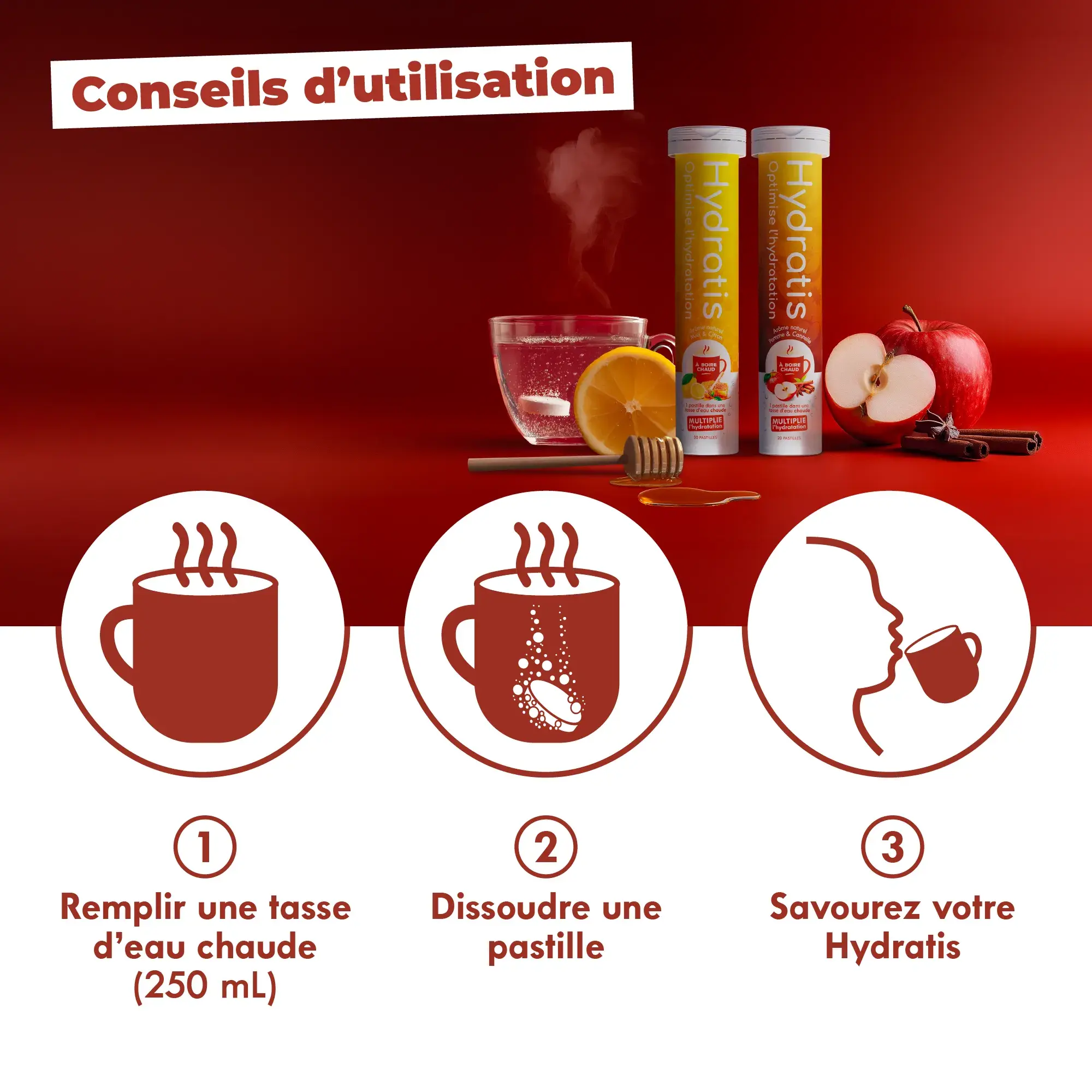 Hydratis - Vendita all'ingrosso Vitamine/integratori orali - Hydratis Mela e Cannella - 8 tubi da 20 compresse effervescenti per idratazione ottimale6