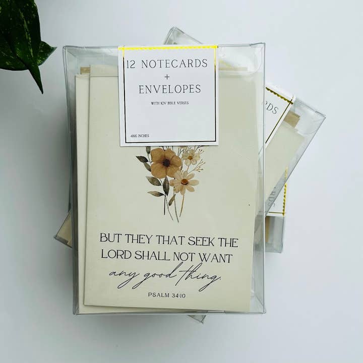 Pearls of Parchment - Vendita all'ingrosso Set di cartoleria/cancelleria - Set di Biglietti con Versetti Biblici in Scatola con Motivo Floreale Rustico | Confezione da 12