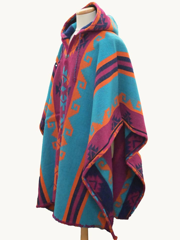 Geometric Poncho Pink n Turquoise for wholesale by Alpaca market