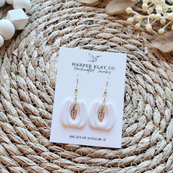 The Pumpkin Leaf Set- Polymer Clay Dangle Earrings for wholesale by Harper Klay Co
