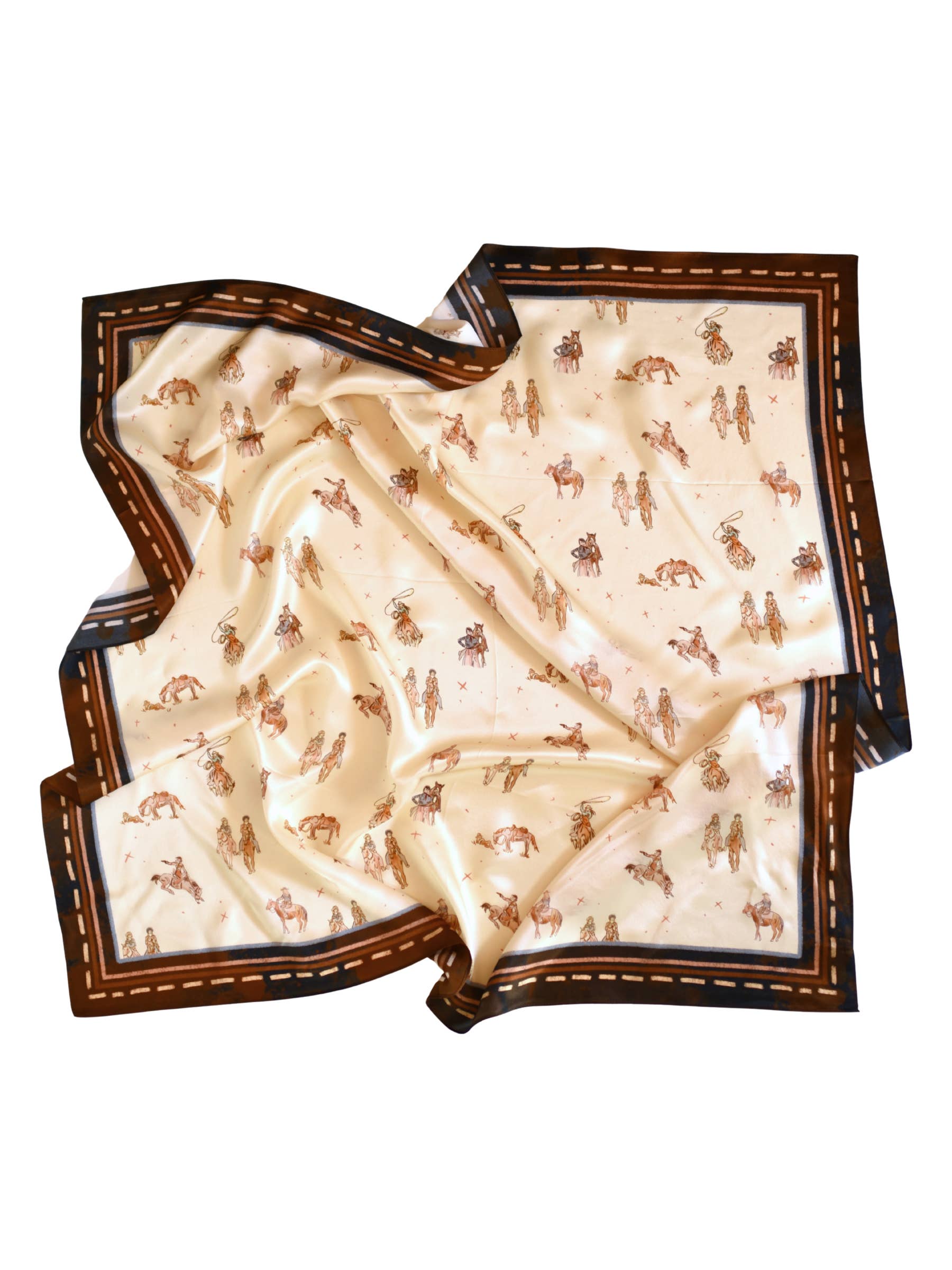 Tirzah Lane Art - Wholesale Scarf – Women's - Large 100% Mulberry Silk 35x35: Saddle Club Western Cowgirl Wild Rag Scarf