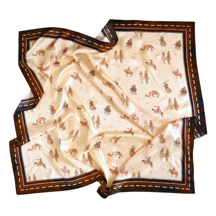 Tirzah Lane Art - Wholesale Scarf – Women's - Large 100% Mulberry Silk 35x35: Saddle Club Western Cowgirl Wild Rag Scarf0
